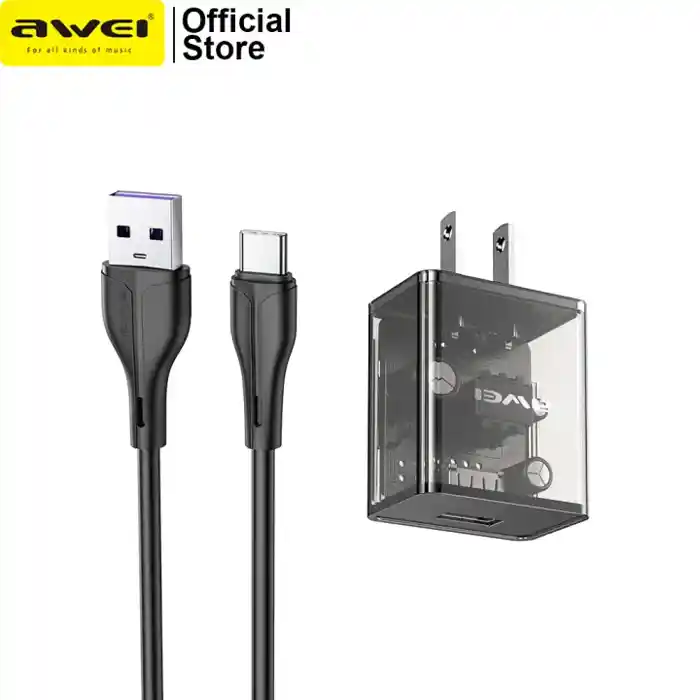 Awei C11T Fast Charging Transparent Adapter with Type-C Cable